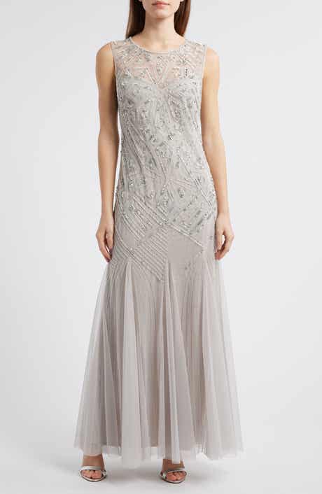 Pisarro Nights Geometric Beaded Sleeveless Gown