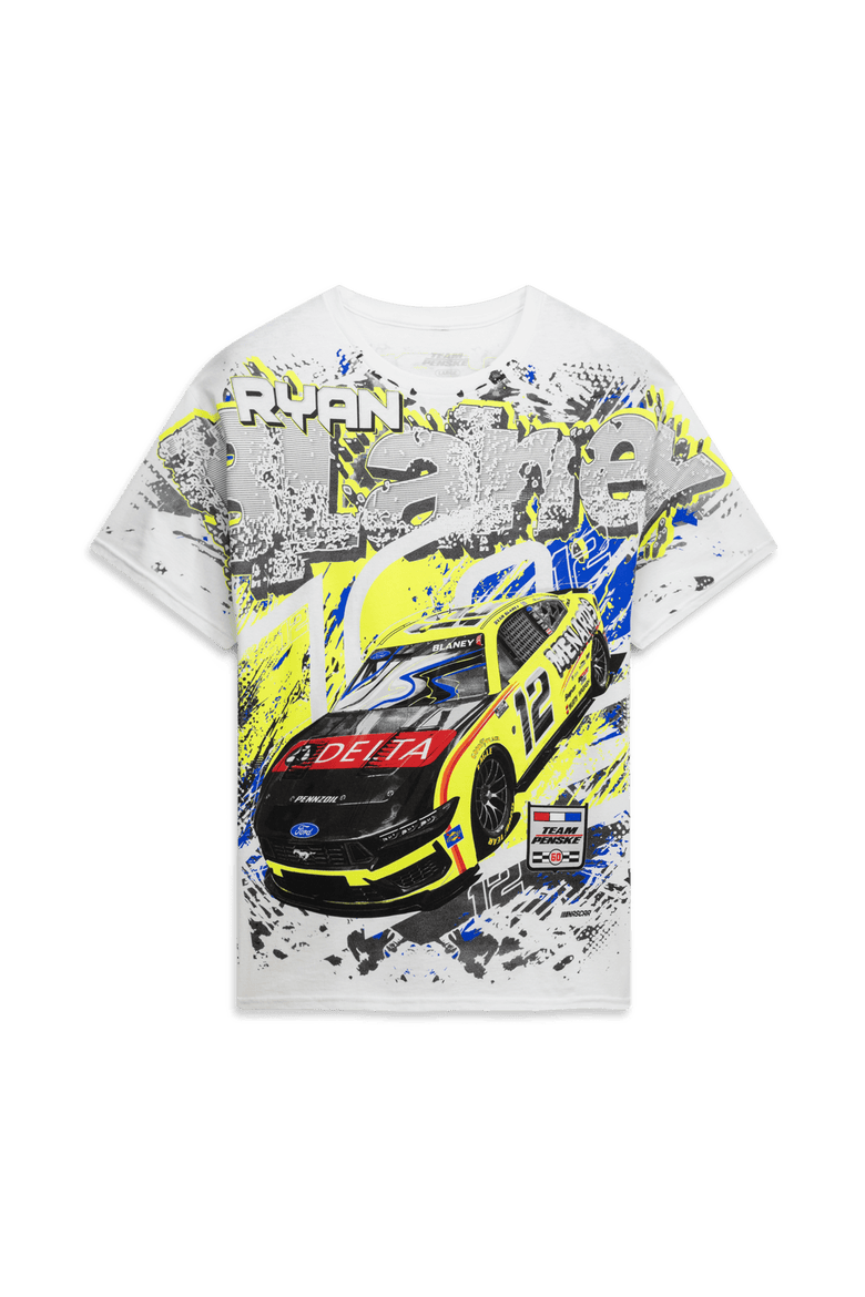 Men's Classic Ink White Ryan Blaney #12 Delta Total Print T-Shirt, Alternate, color, White