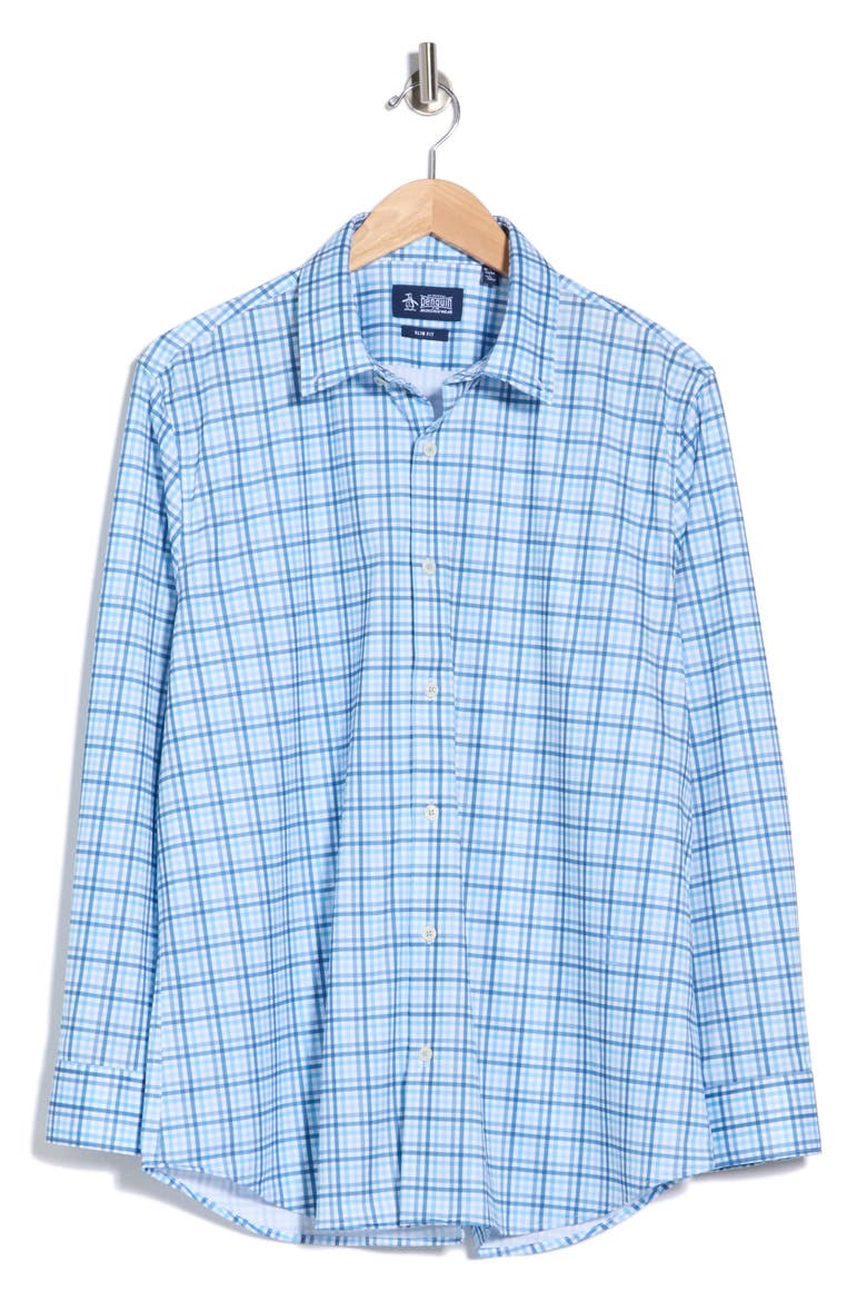 Slim Fit Large Check Dress Shirt, Alternate, color, AQUA