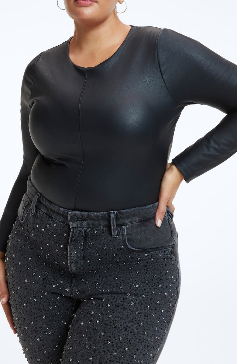 Good American Better Than Leather Faux Leather Bodysuit, Alternate, color,