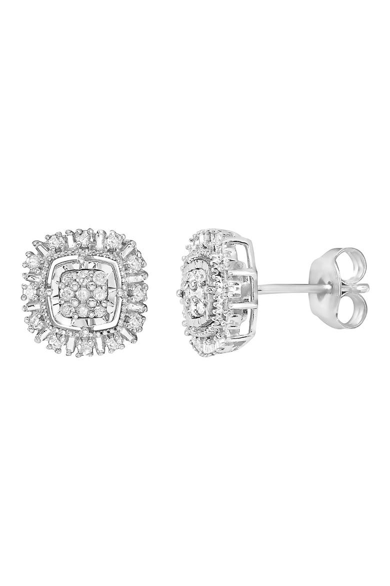 Sterling Silver Pavé Diamond Cushion Stud Earrings, Main, color, SILVER