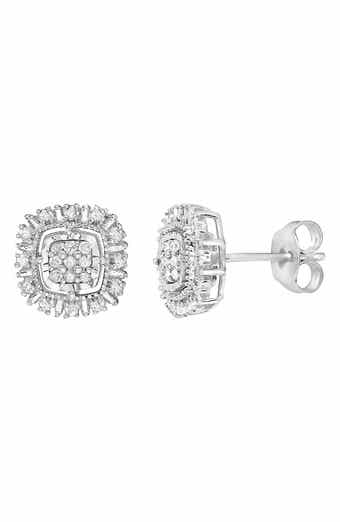 Sterling Silver Pavé Diamond Cushion Stud Earrings