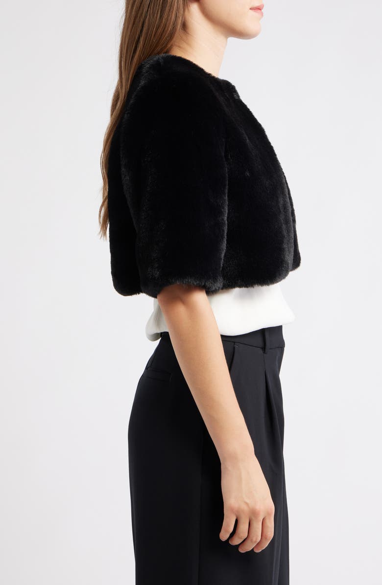 Anne Klein Short Sleeve Faux Fur Shrug, Alternate, color, Anne Black