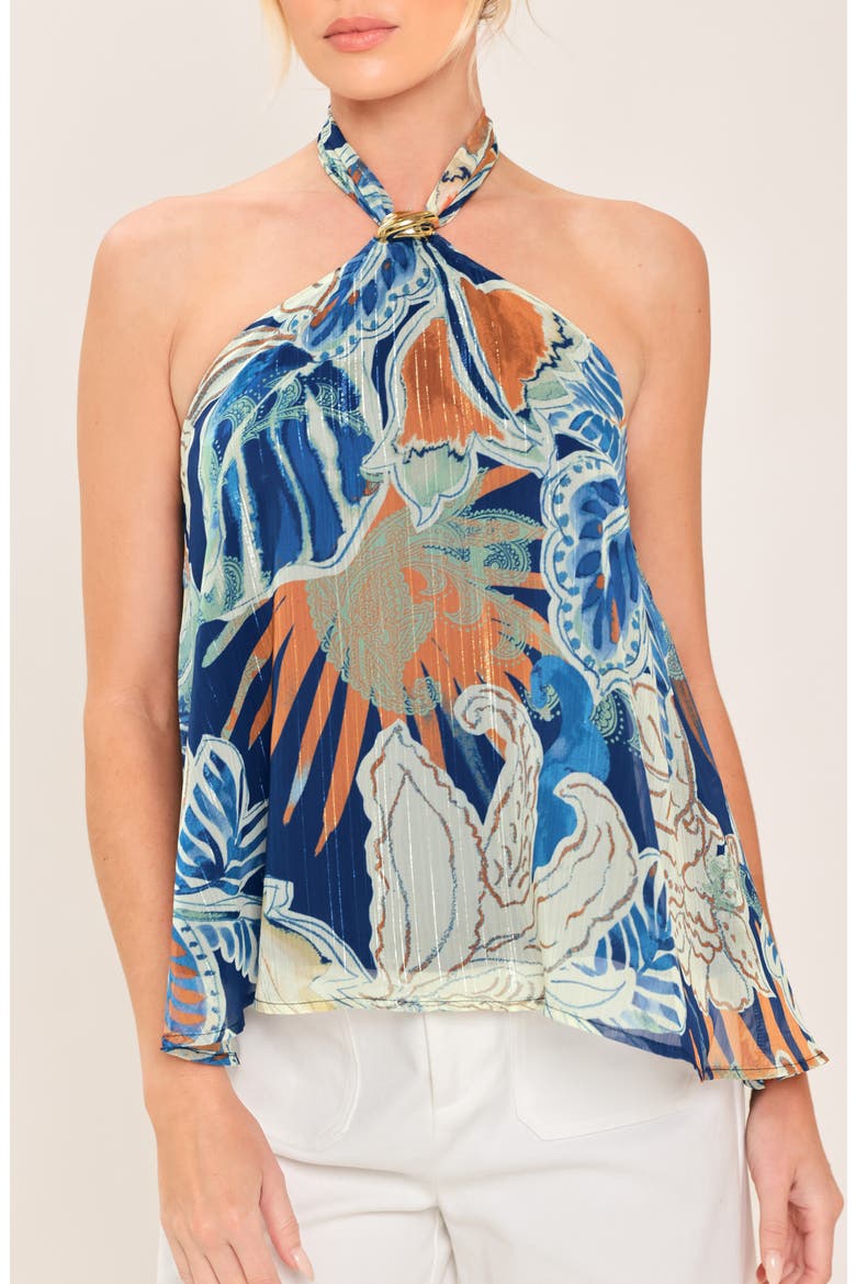 Print Halter Top, Main, color, NAVY BROWN