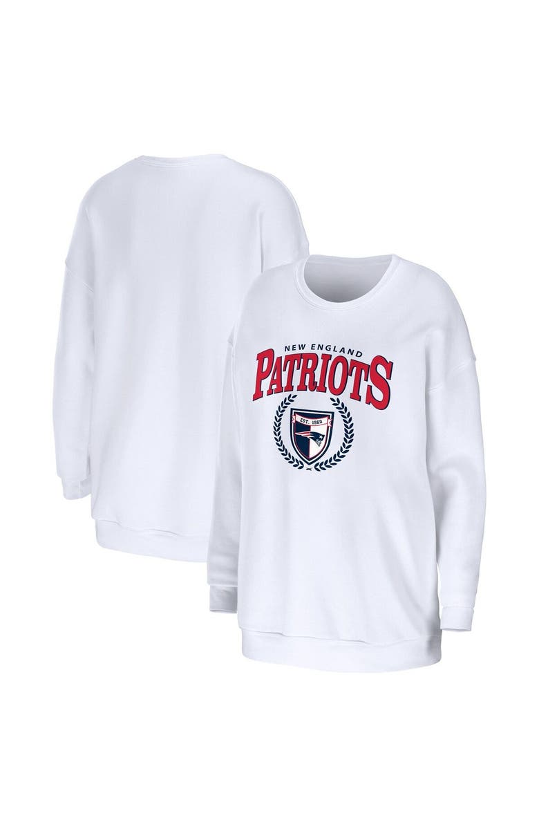 WEAR by Erin Andrews Women's WEAR by Erin Andrews White New England Patriots Oversized Pullover Sweatshirt, Alternate, color, 