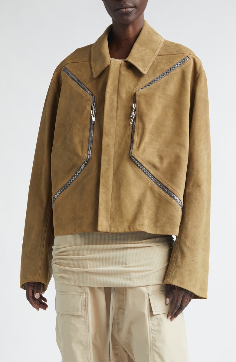 Rick Owens Temple Heizer Mac Suede Jacket, Main, color, Sumi Brown