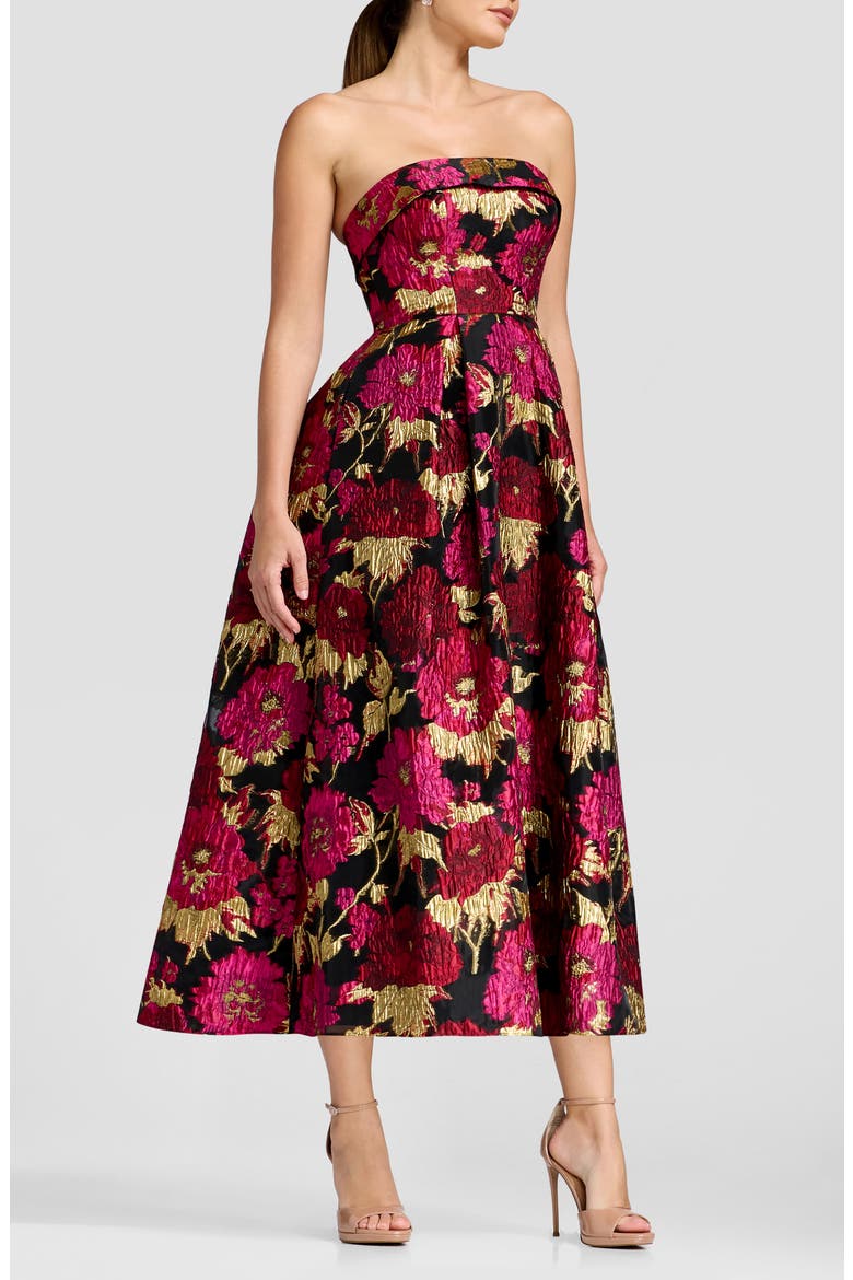 Mika Strapless Metallic Brocade Cocktail Dress, Alternate, color, FUCHSIA MULTI