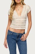 EDIKTED Avalee Plunge Neck Lace Crop Top