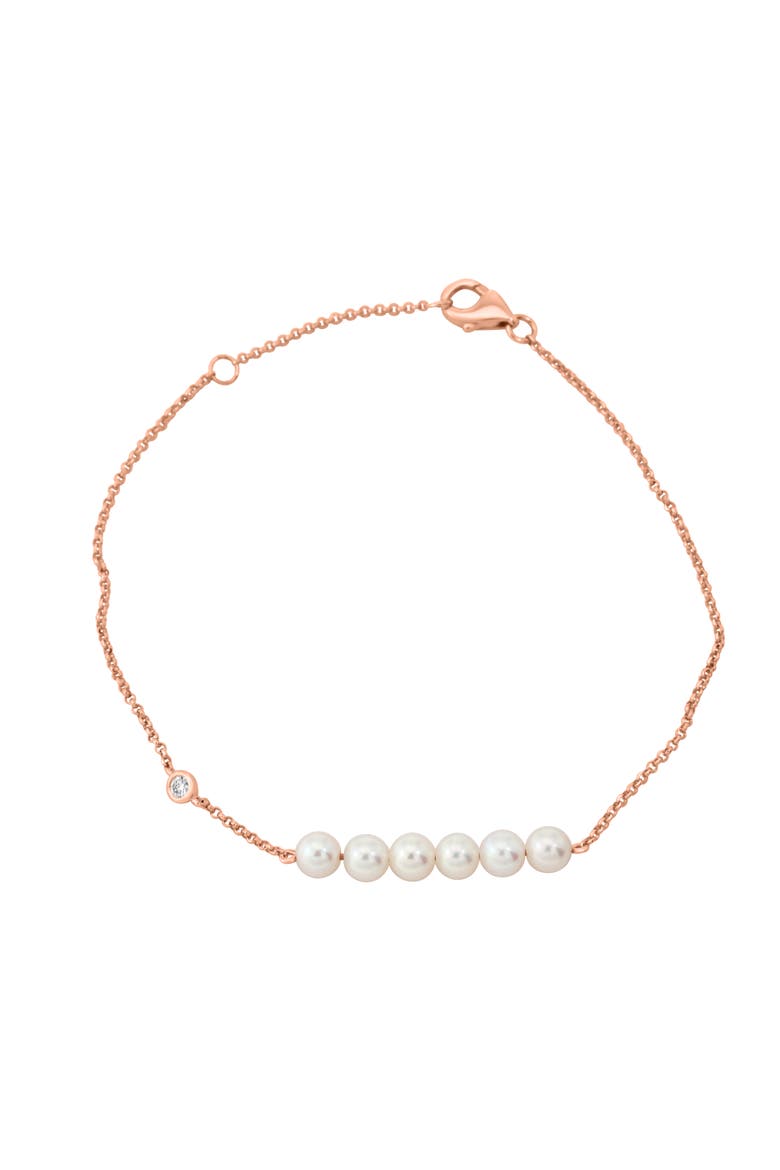 14K Yellow Gold Diamond Fresh Water Pearl Accent Bracelet, Main, color, 14K Gold