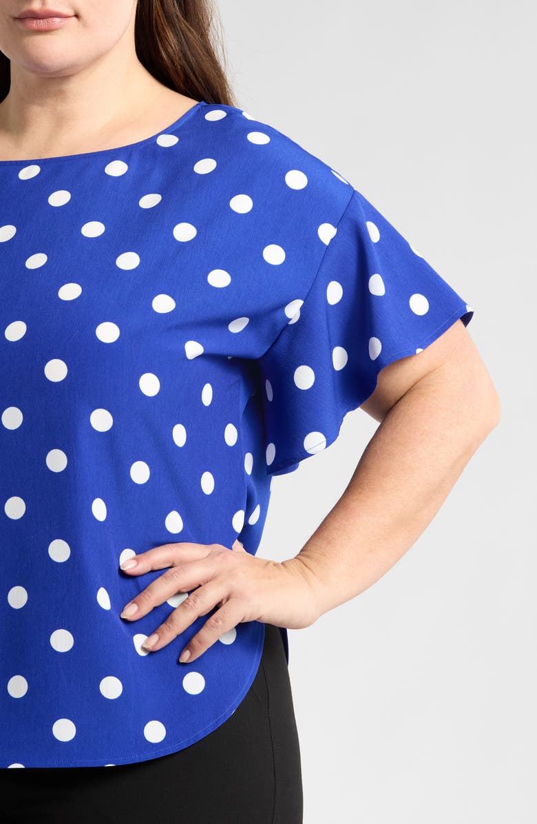 Anne Klein Polka Dot Flutter Sleeve Top, Alternate, color, 