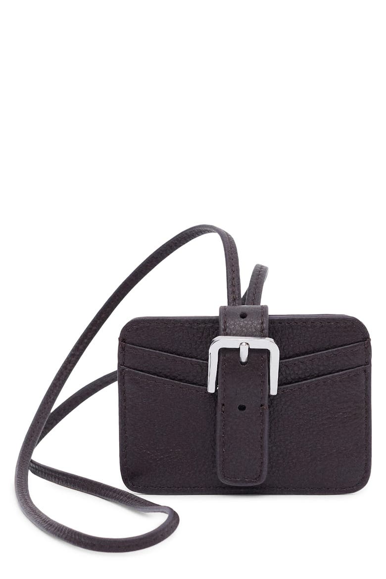 Buckle Leather Cardholder on a Lanyard, Main, color, BURGUNDY