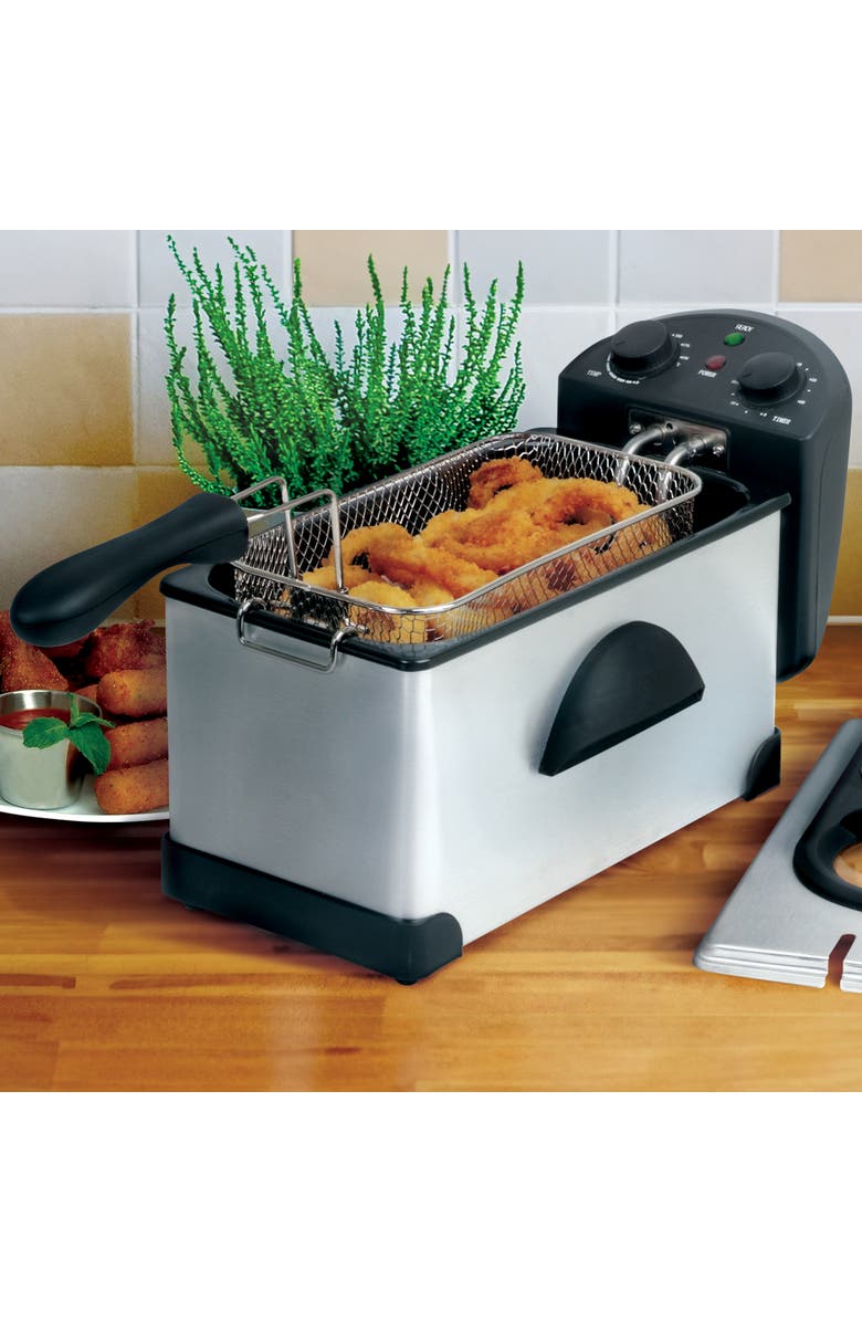 Megachef 3.17 Quart Stainless Steel Electric Deep Fryer with Timer, Alternate, color, Grey