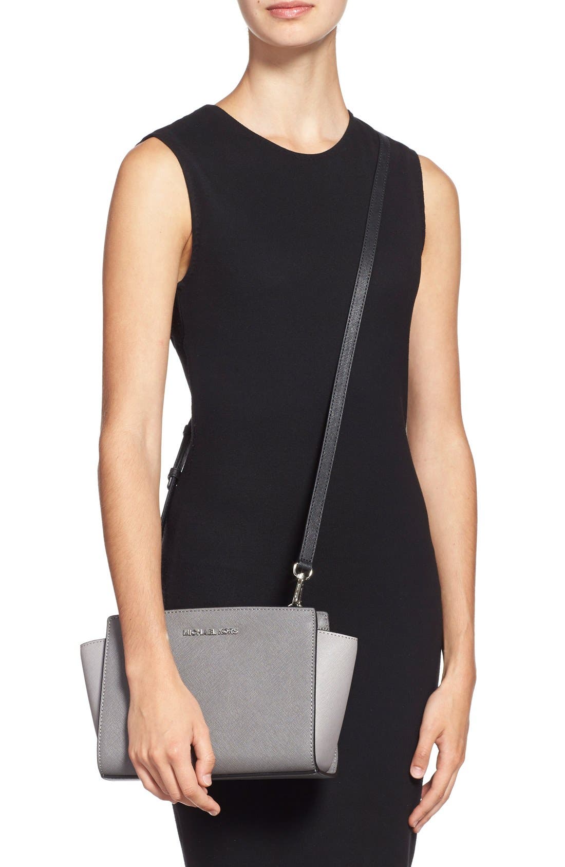 'Selma - Medium' Saffiano Leather Crossbody Bag, Alternate, color, STEEL GREY/ PEARL GREY