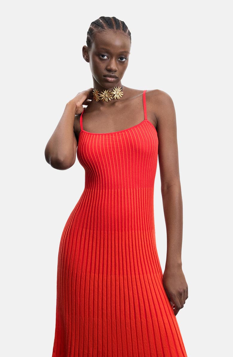 Desigual Rib Knit Spaghetti Strap Midi Dress, Alternate, color,