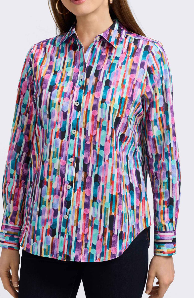 Foxcroft Margie Prism Print Long Sleeve Button-Up Shirt, Main, color, Multi Purple