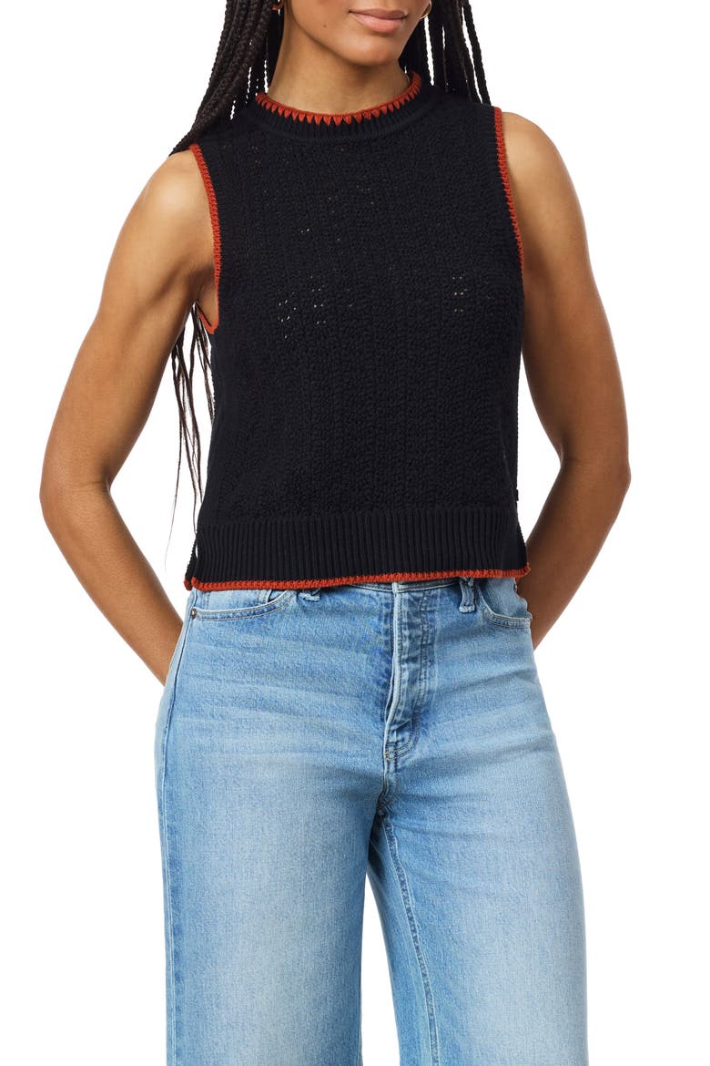 Pointelle Stitch Sweater Tank, Main, color, BLACK NIGHT