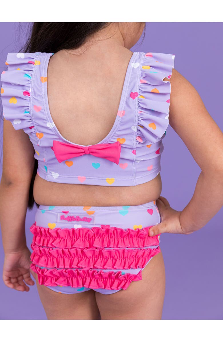 RuffleButts Toddler Girls UPF50+ Waterfall Tankini, Alternate, color, Lavender Colorful Hearts