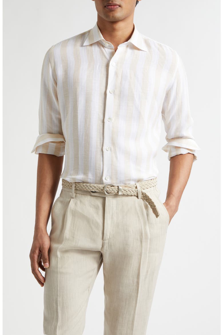 Stripe Linen Button-Up Shirt, Main, color, 102 CORIANDER