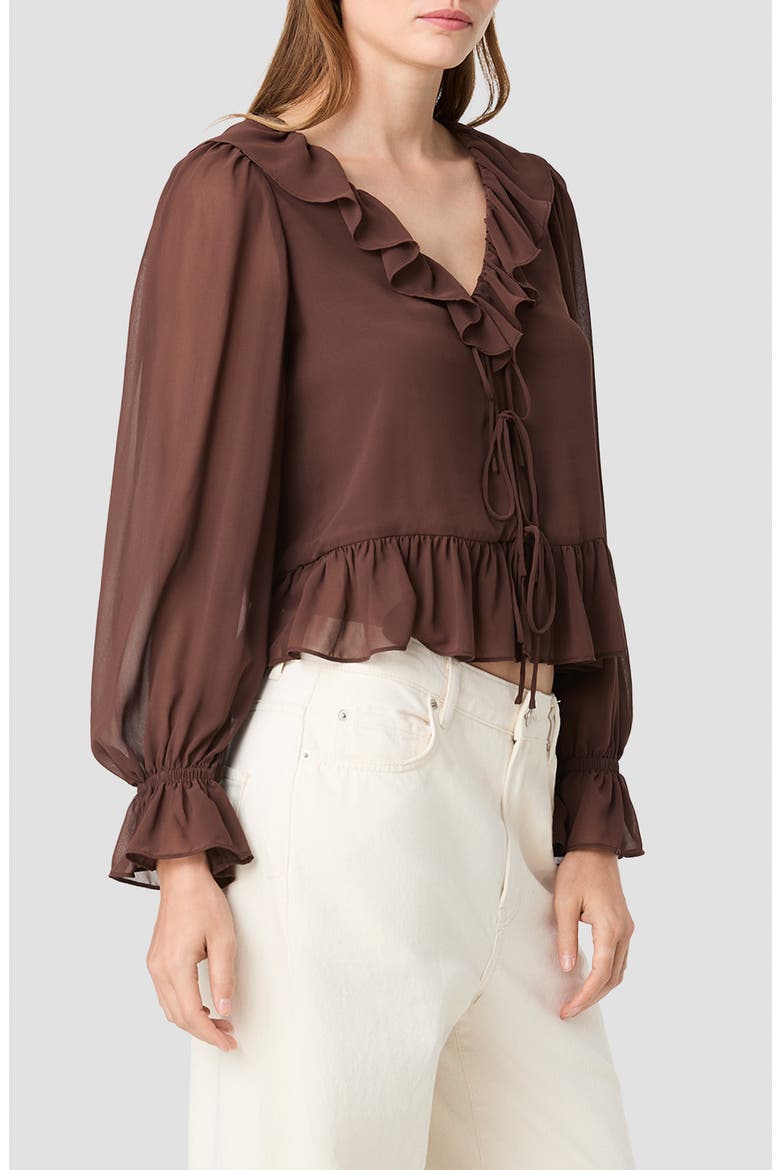 Marina Ruffled Chiffon Top, Alternate, color, COCOA BROWN