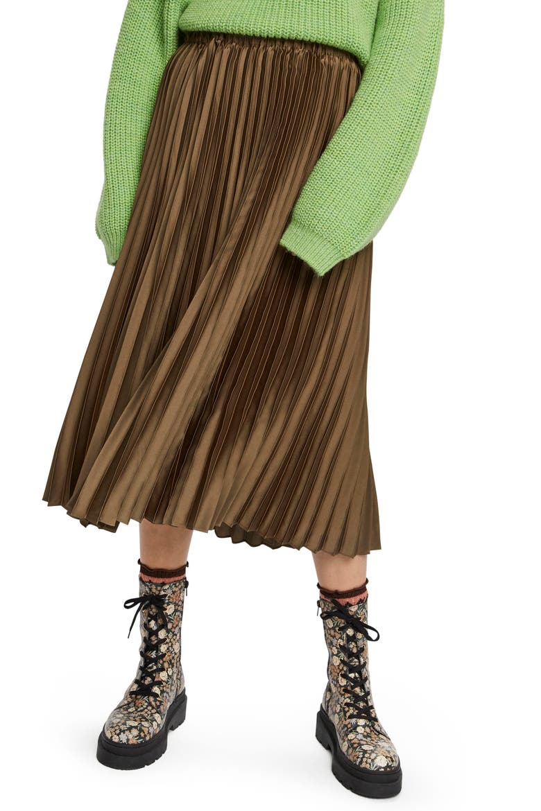 Pleated Midi Skirt, Main, color, MILITARY