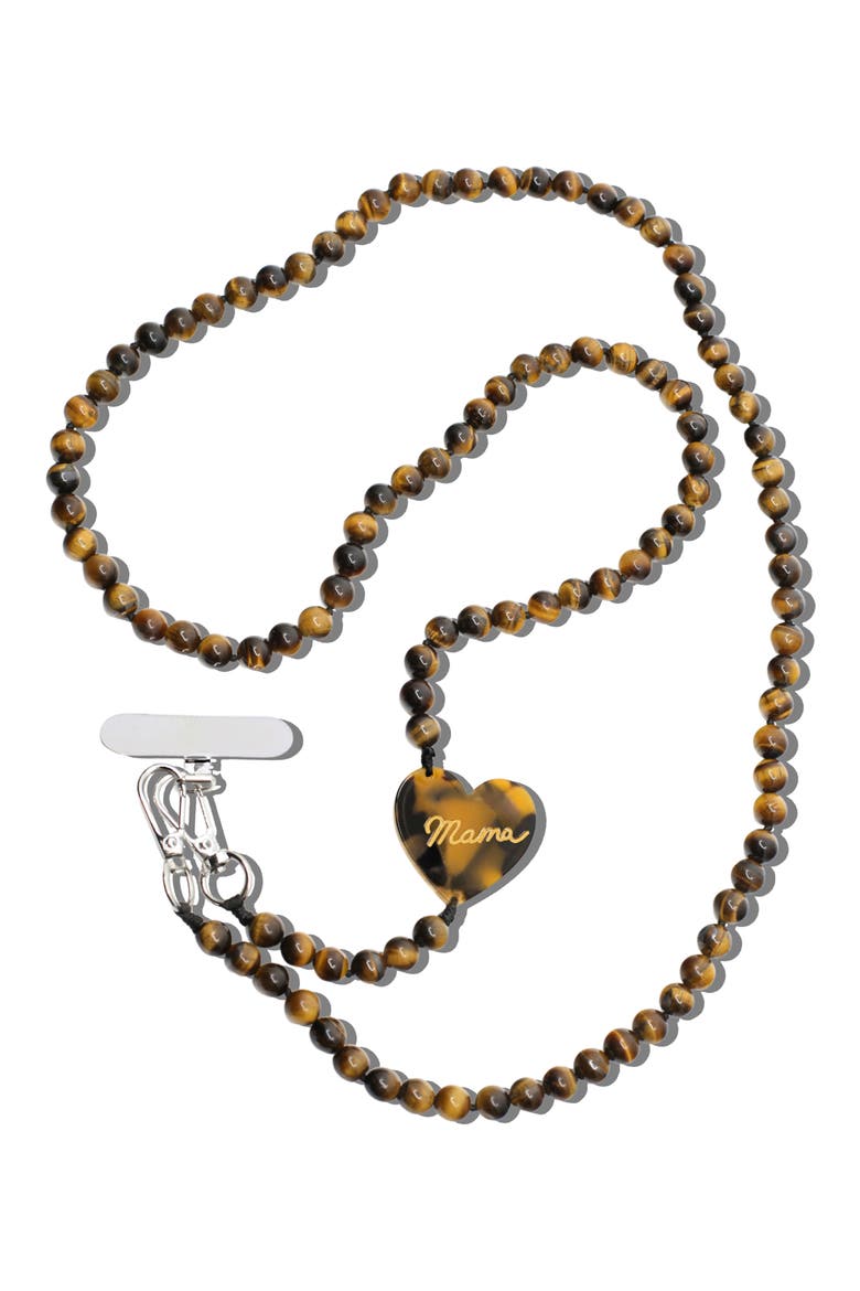 Mama Heart Beaded Crossbody Phone Strap, Alternate, color, BROWN