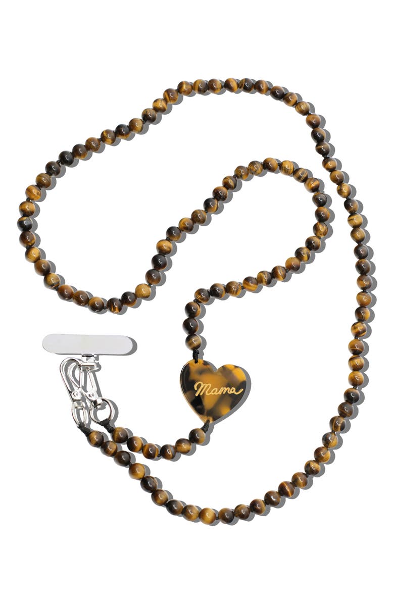 Solar Eclipse Mama Heart Beaded Crossbody Phone Strap, Alternate, color, Brown