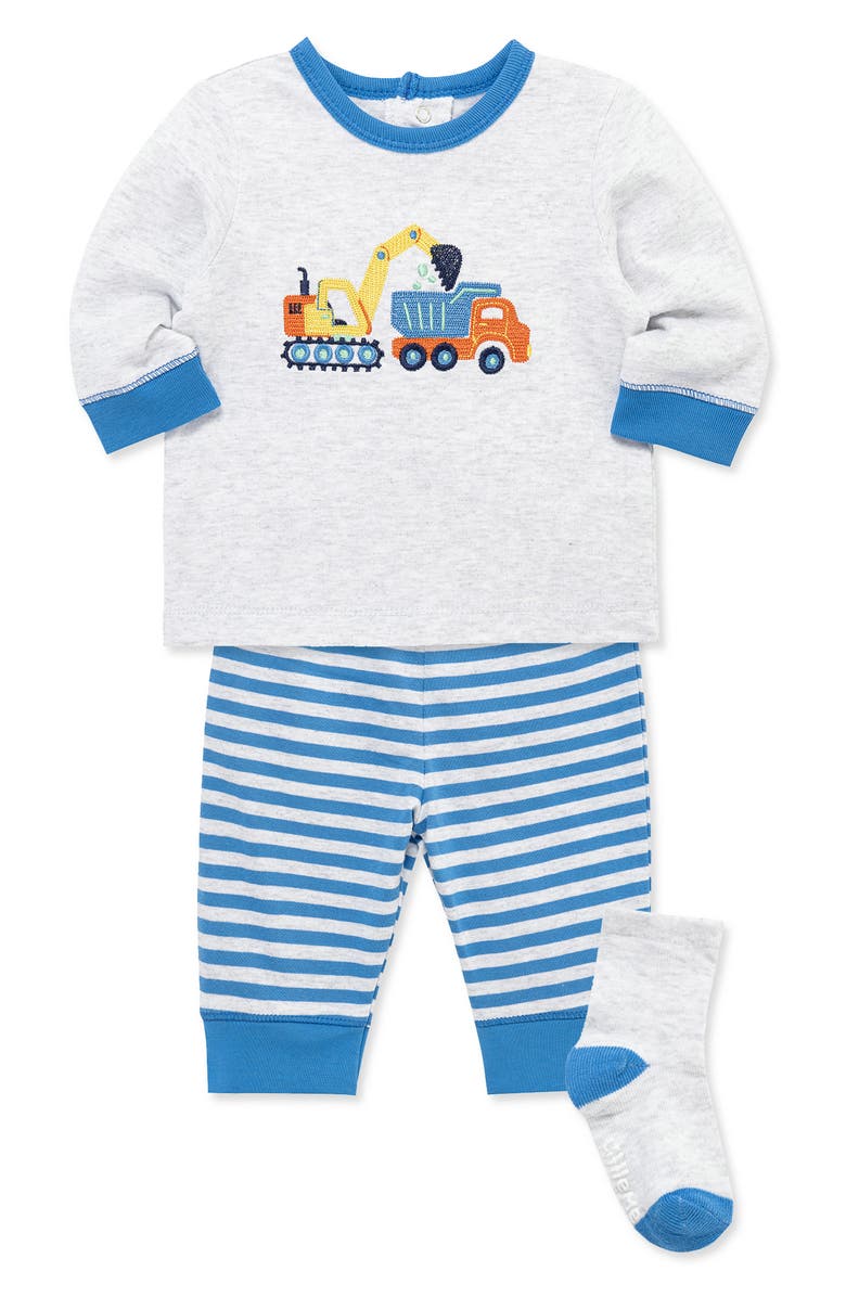 Little Me Work Zone Embroidered Shirt, Pants & Socks Set, Alternate, color, Blue Stripe