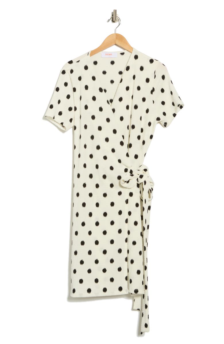 Renee C Polka Dot Short Sleeve Wrap Dress, Alternate, color, White/ Black