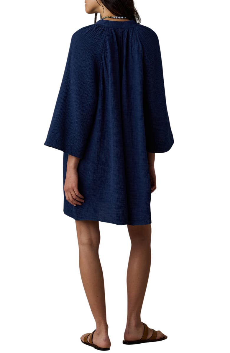 Faherty Dune Long Sleeve Organic Cotton Gauze Minidress, Alternate, color, Dark Indigo Wash