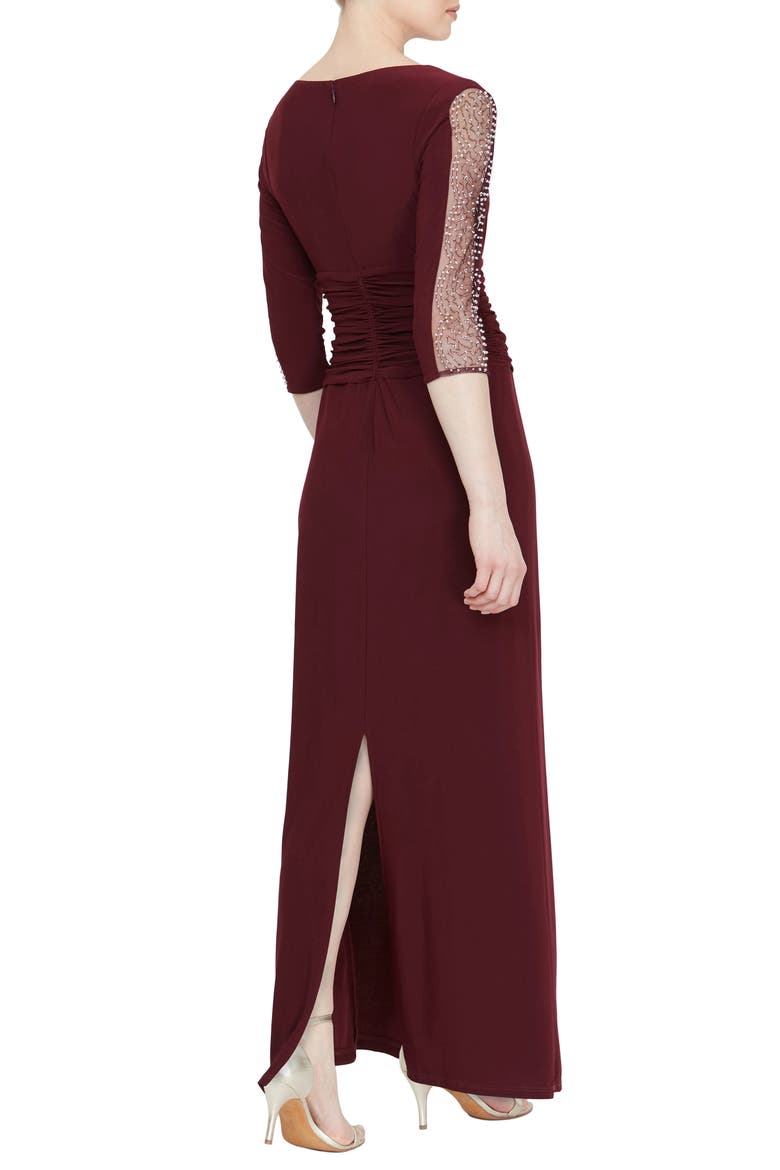 Beaded Sleeve Ruched Gown, Alternate, color, FIG