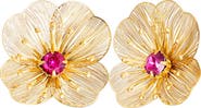 Jessica Simpson Gold-Tone Filigree Flower Stud Earrings with Pink Crystal Center