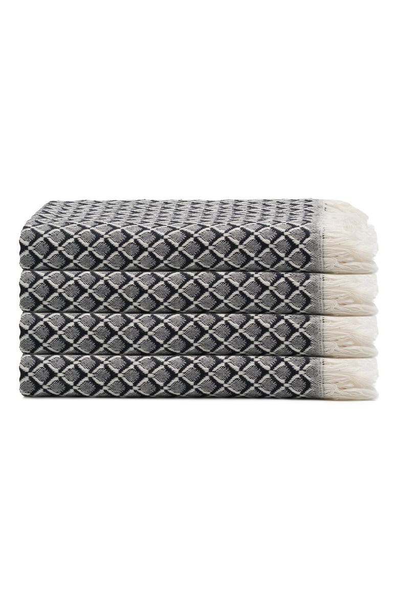 Serenity Grid Turkish Cotton Hand Towel Bundle, Main, color, Black