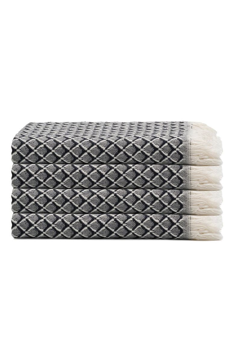 Oliviera Home Serenity Grid Turkish Cotton Hand Towel Bundle, Main, color, Black