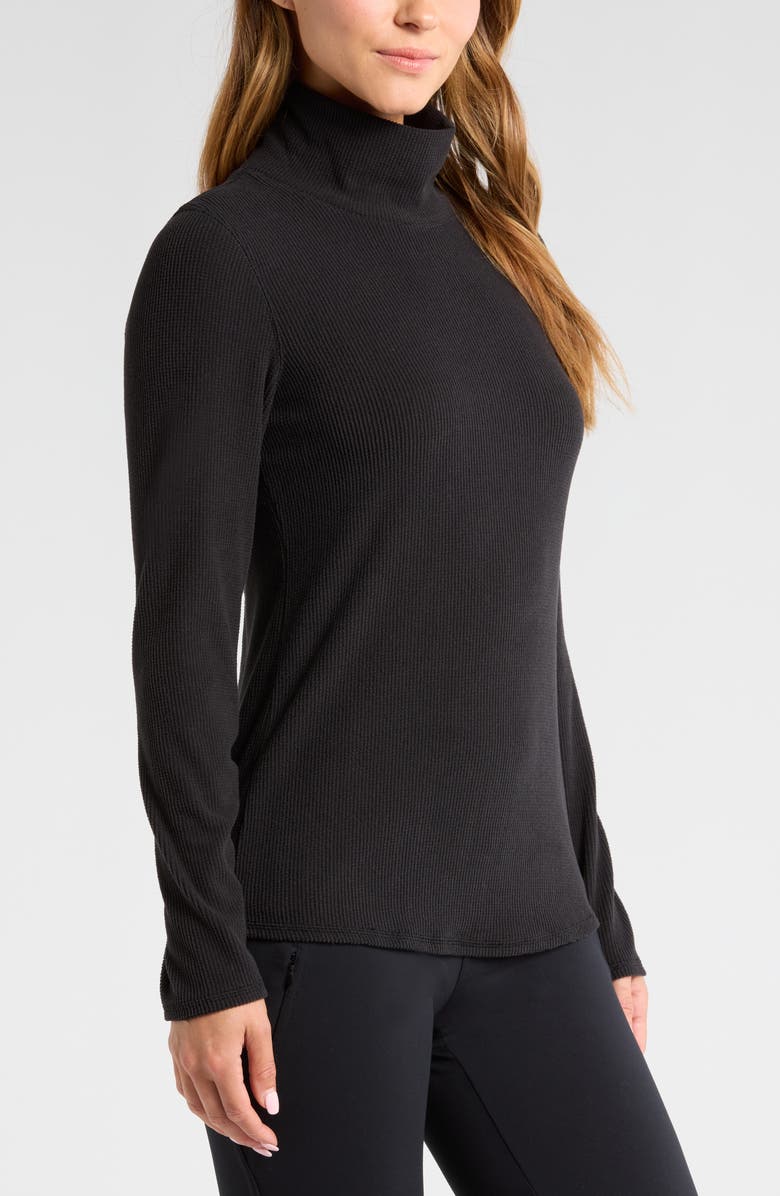 Zella Cozy Rib Mock Neck Top, Alternate, color, Black
