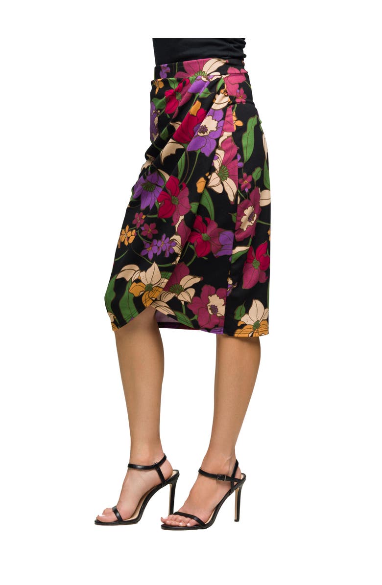 24seven Comfort Apparel Floral Print Midi Pencil Skirt, Alternate, color, Black Multi