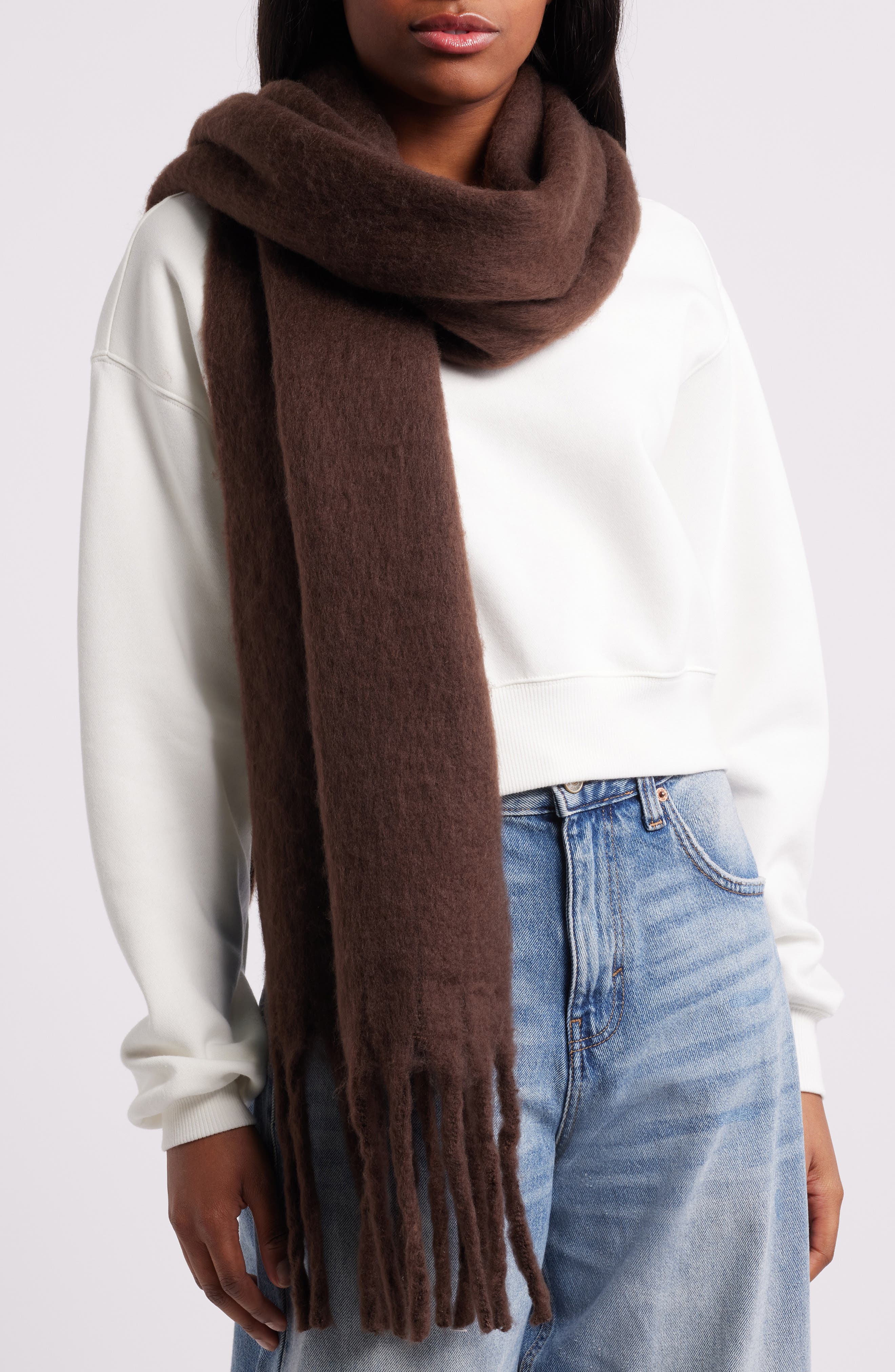 BP. Fringe Blanket Scarf in Brown Coffee 