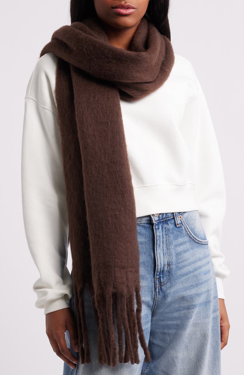 BP. Fringe Blanket Scarf, Main, color, Brown Coffee
