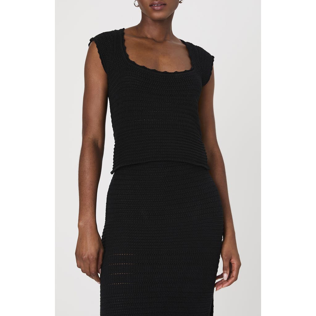 French Connection Nellis Open Stitch Short Sleeve Cotton Sweater In Black