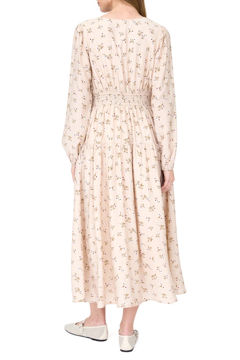 Ditsy Floral Print Long Sleeve Midi Dress, Alternate, color, BEIGE