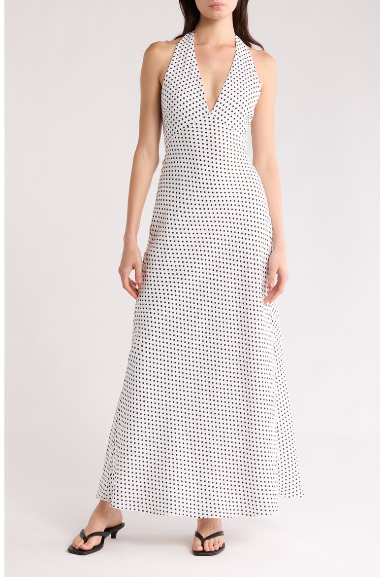 Delilah Linen Halter Maxi Dress, Main, color, ECLIPSE DOT