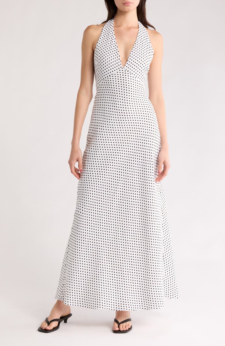 Reformation Delilah Linen Halter Maxi Dress, Main, color, Eclipse Dot