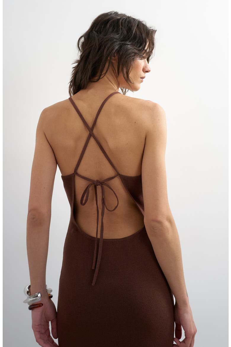 Stripe Hem Knit Halter Maxi Dress, Alternate, color, BROWN