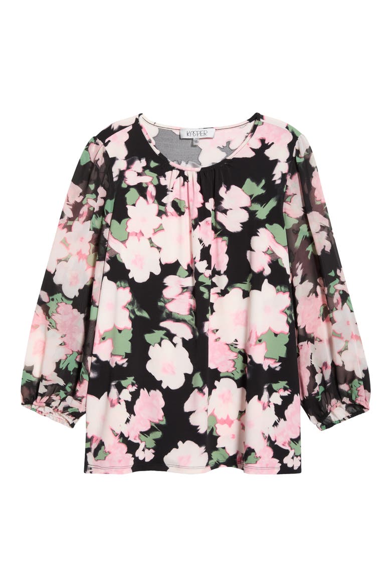 Shirred Blouson Sleeve Top, Alternate, color, BLACK MULTI