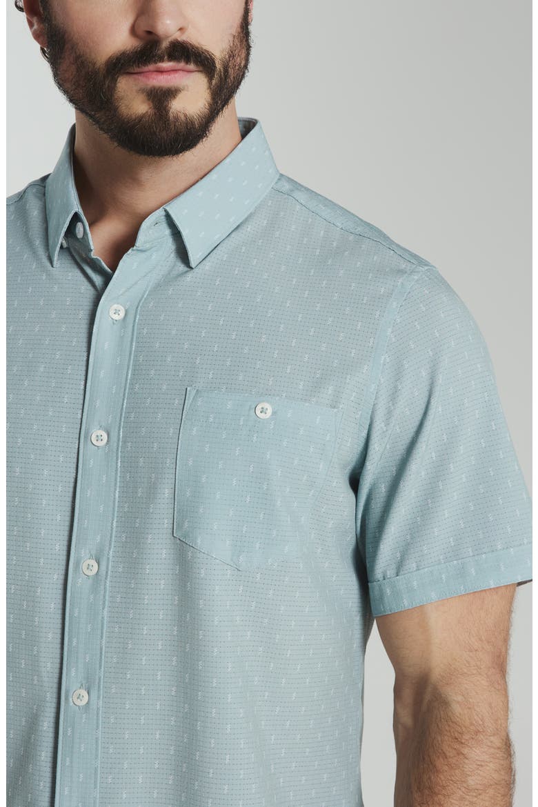 Renzo Textured Geo Pattern Short Sleeve Stretch Button-Up Shirt, Alternate, color, SEAFOAM