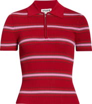STAUD Ren Stripe Rib Polo Sweater