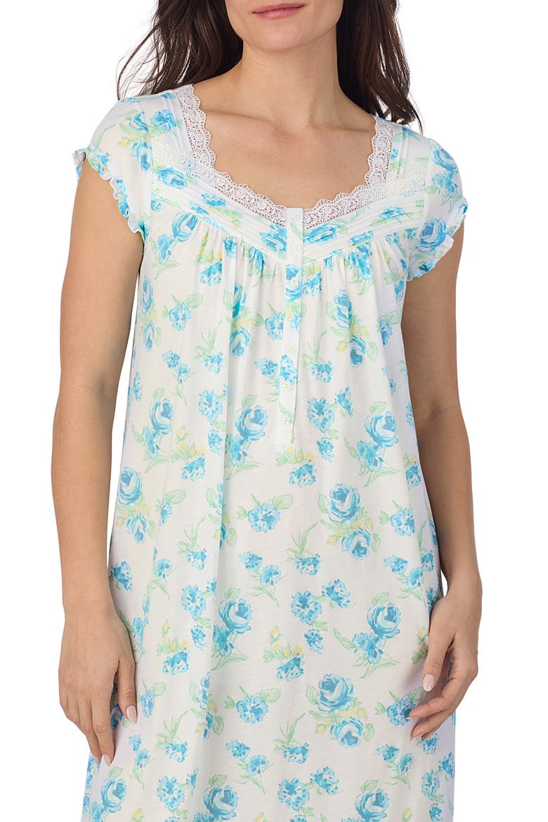Cap Sleeve Waltz Nightgown, Alternate, color, AQUA FLORAL WHITE