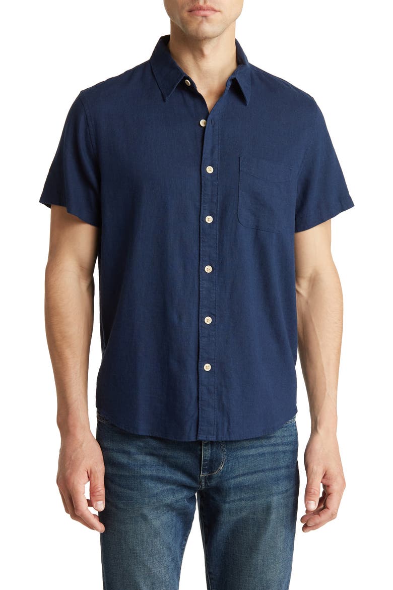 San Gabriel Short Sleeve Linen Blend Button-Up Shirt, Main, color, OCEAN DEEP