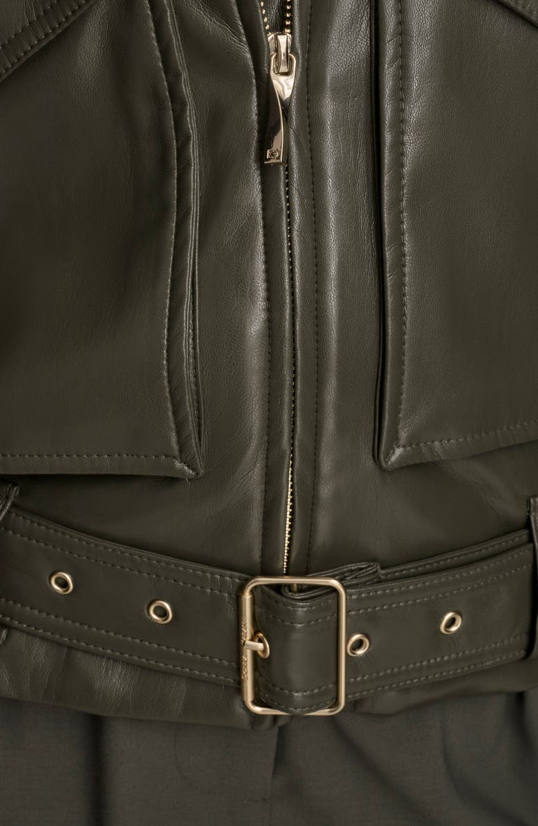 Donna Karan New York Belted Faux Leather Moto Jacket, Alternate, color, Dark Mineral