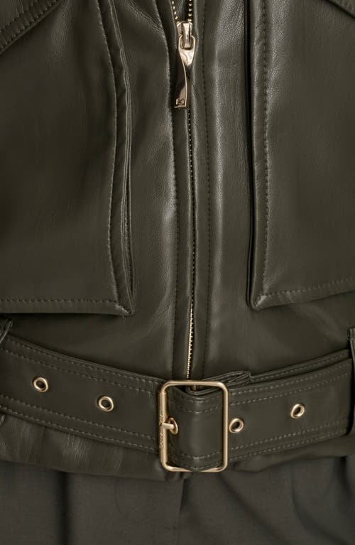 Donna Karan New York Belted Faux Leather Moto Jacket In Green