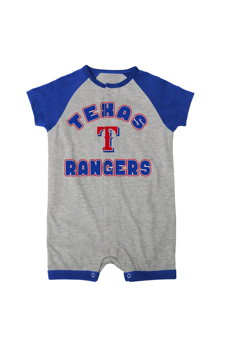 Outerstuff Infant Heather Gray Texas Rangers Extra Base Hit Raglan Full-Snap Romper, Alternate, color,